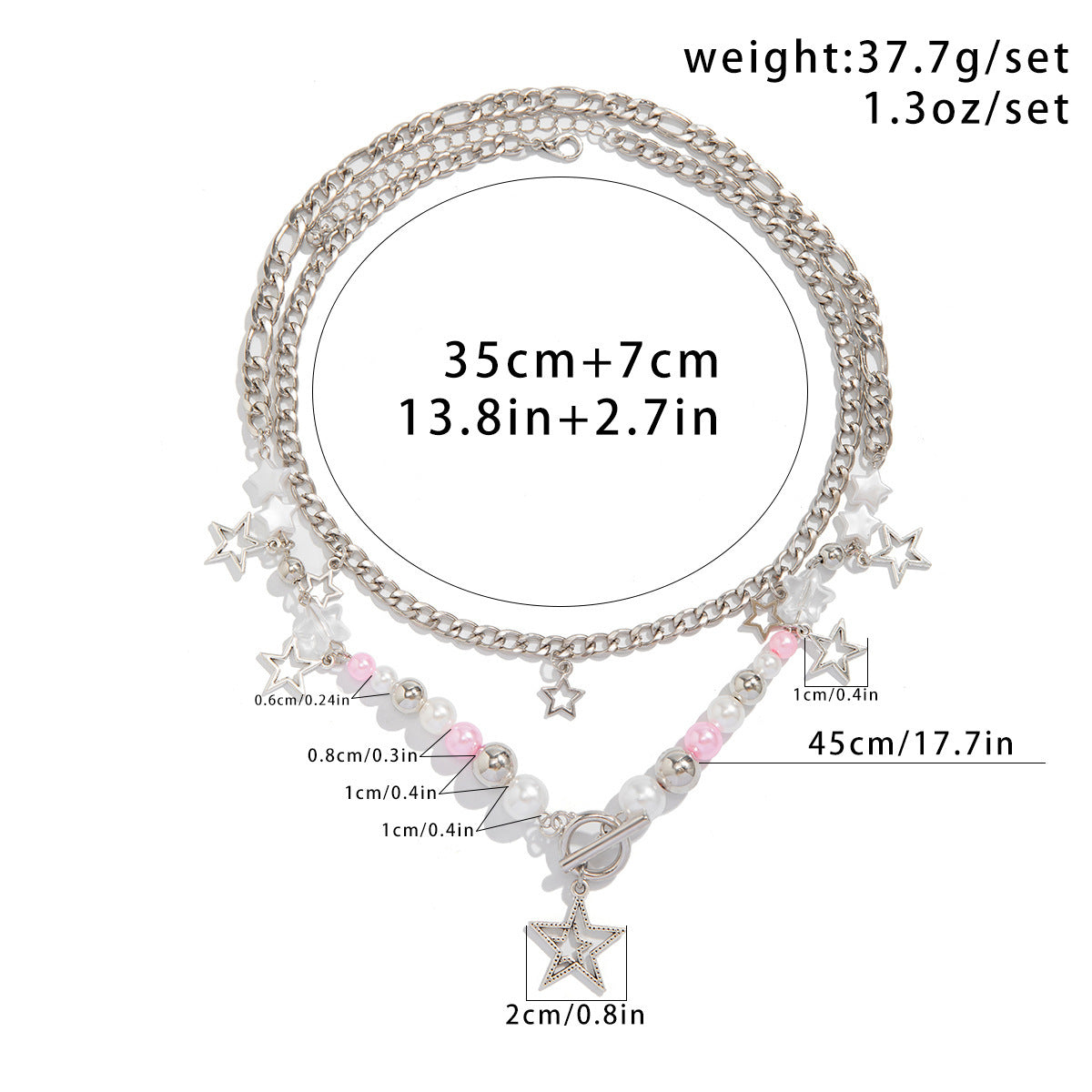 Sweet and Edgy Star-Shaped Pendant Necklace with Imitation Pearl Accents and Electroplated Alloy, Round Bead Choker Chain for Women