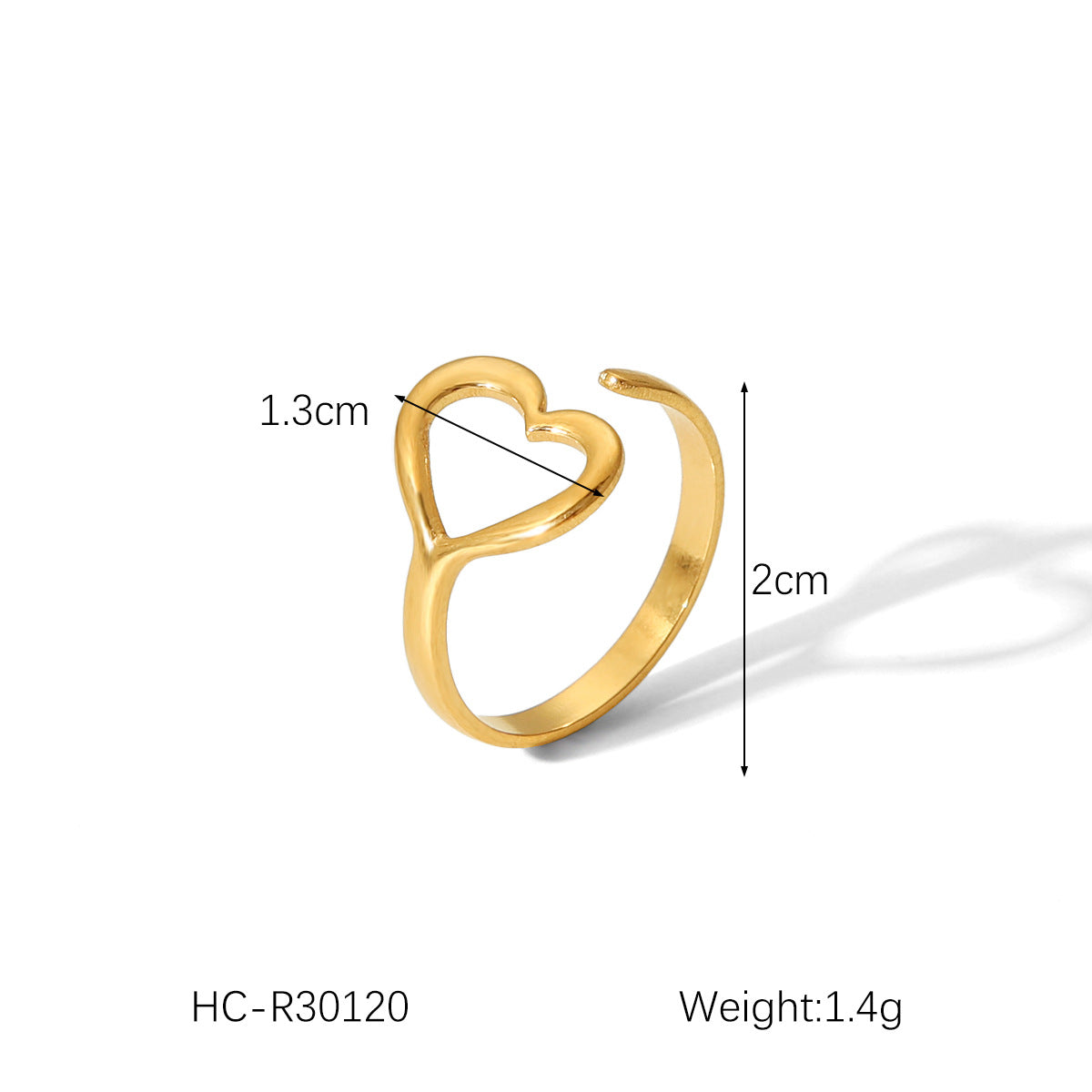 Minimalist 18K Gold Plated Heart Shape Open Ring Stainless Steel Women Jewelry