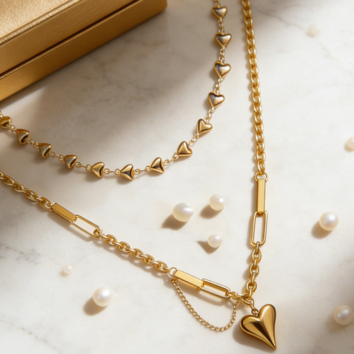 Collana con Pendente a Cuore in Acciaio Inossidabile Placcato Oro 18K di Lusso Minimalista da Donna