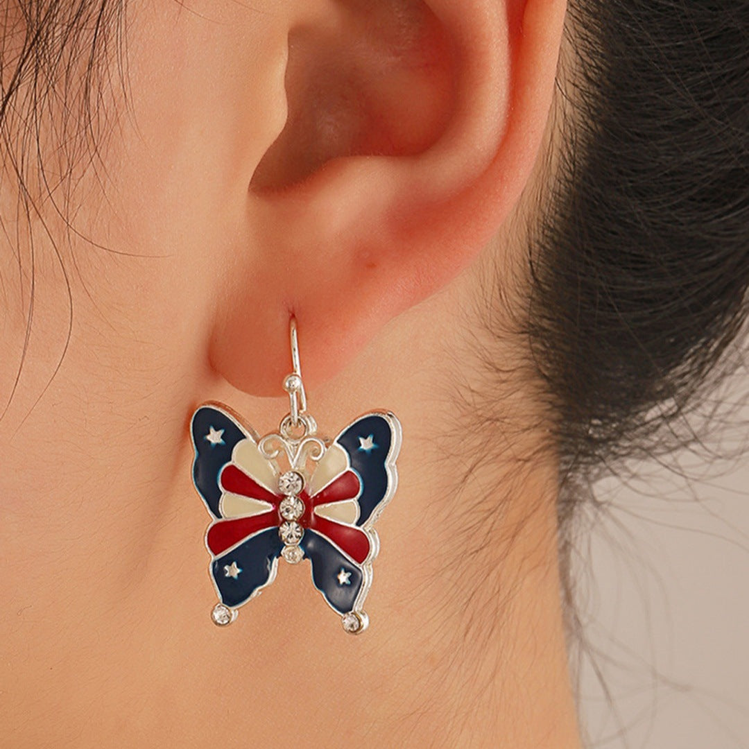 Striped Star Butterfly Heart Geometric Rhinestone Inlay Alloy Earrings Unisex