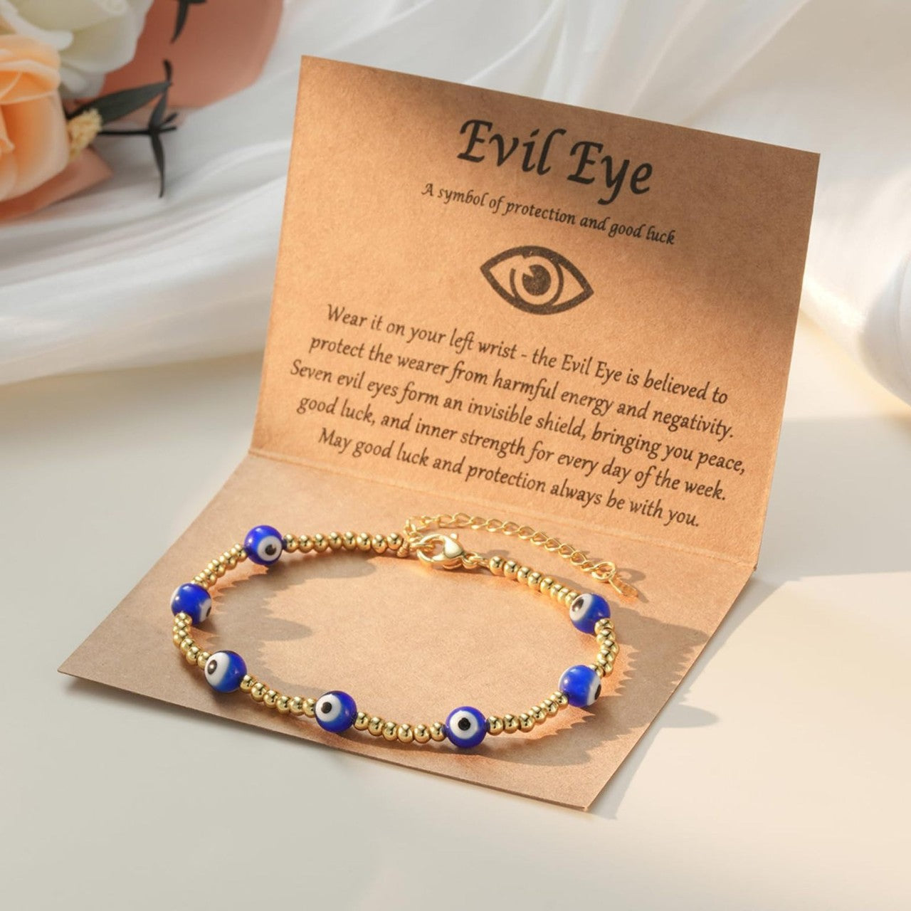 Minimalist Gold Plated Stainless Steel Evil Eye Bracelet Adjustable Lobster Clasp Geometric Charm