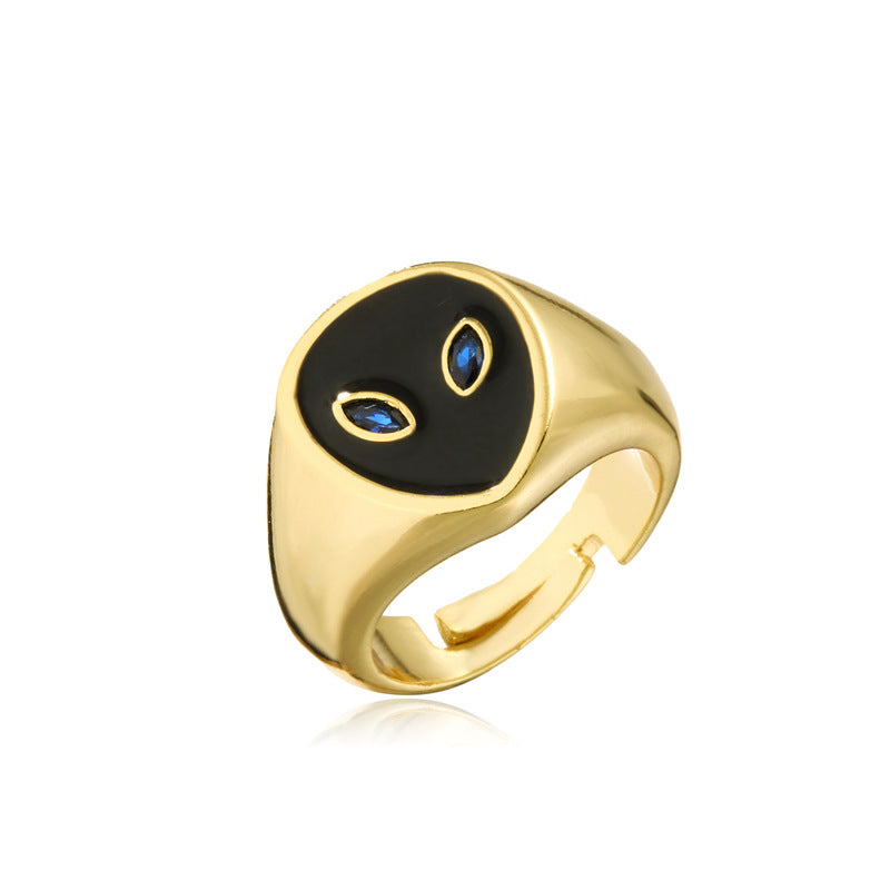 Geometric Drip Oil Gold Plated Brass Alien Ring for Women