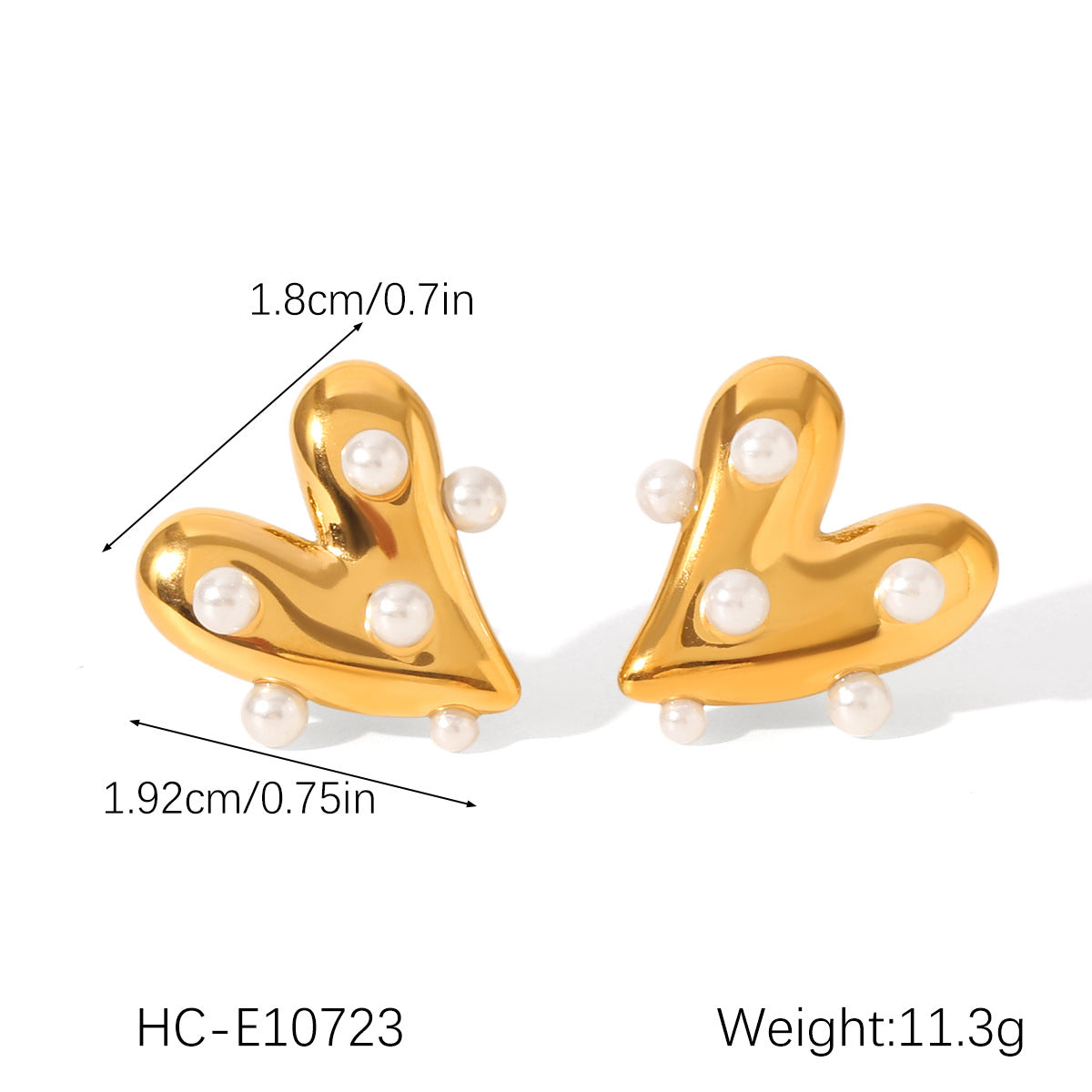 Ins Style 18K Gold Plated Stainless Steel Heart Pearl Stud Earrings for Women