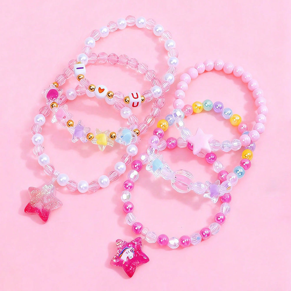 Bracciale in resina per bambine dai 3 ai 10 anni, stile cartone animato, a forma di cuore, stella e farfalla, con ciondolo a unicorno