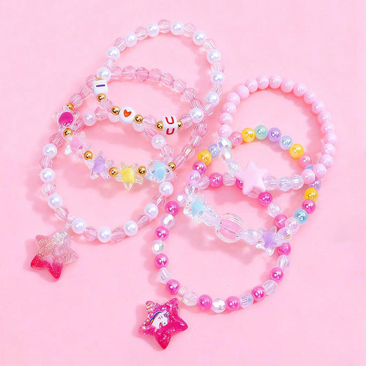 Bracciale in resina per bambine dai 3 ai 10 anni, stile cartone animato, a forma di cuore, stella e farfalla, con ciondolo a unicorno