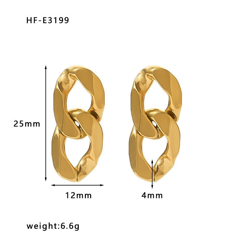 Irregular Geometric Shape 18K Gold-Plated Titanium Steel Earrings for Women with U-Shaped Design and Chain Detail