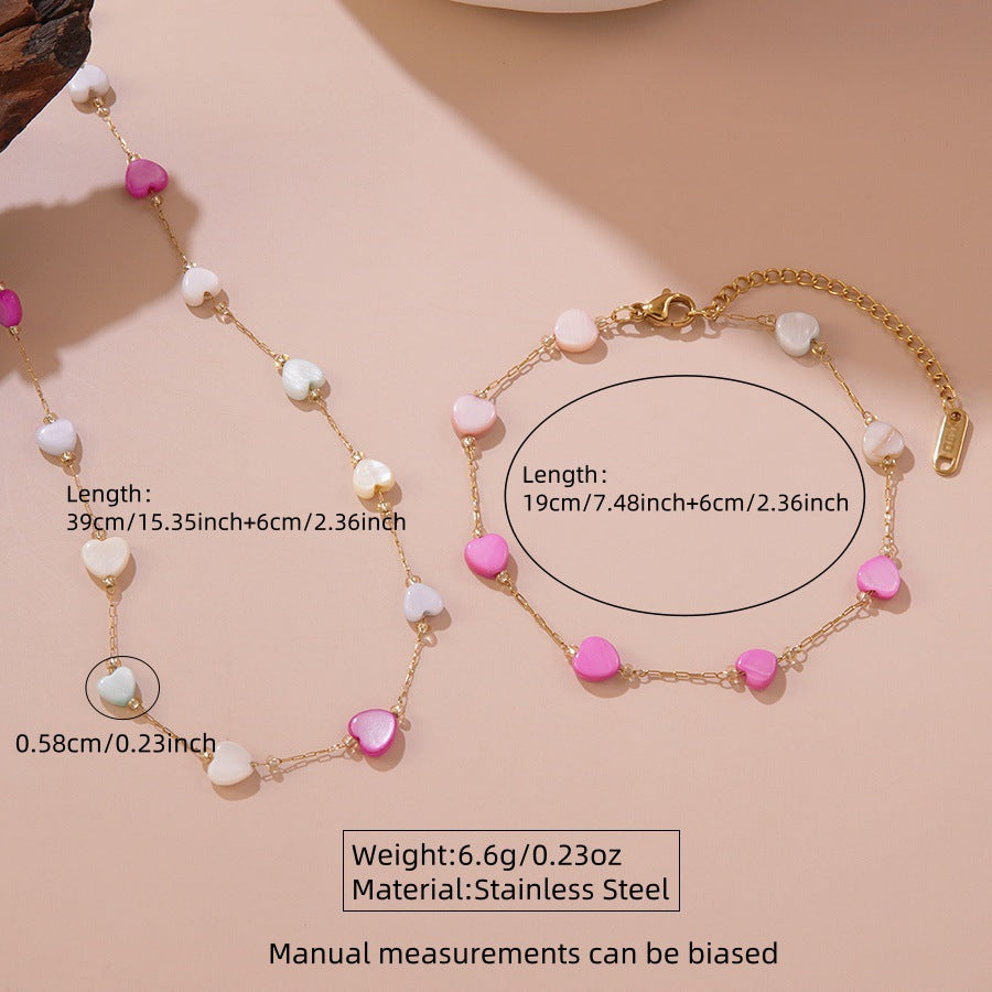 Set de collar y pulsera de acero inoxidable chapado en oro de 18 quilates con diseño minimalista de corazón, lágrima y cuentas para mujer