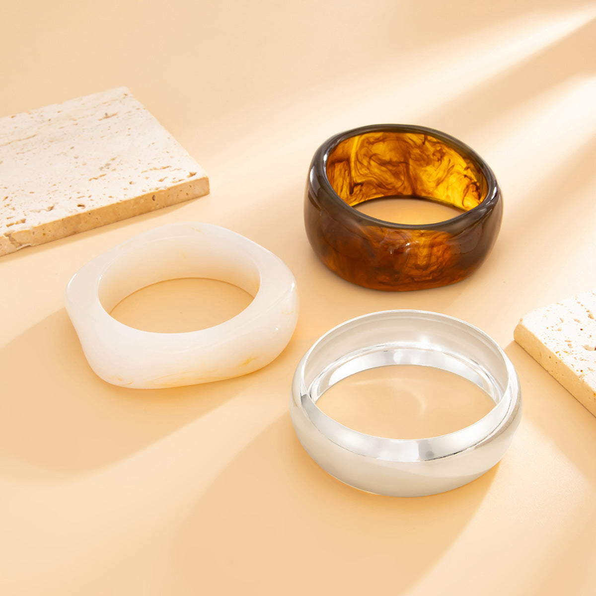 Irregular Marbled Resin Wide-Band Mirror-Finish Retro Bracelet for Women with Plated Finish