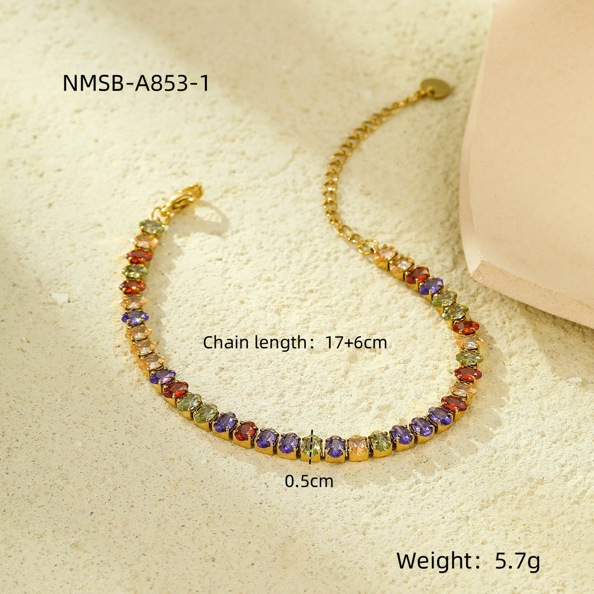 Pulsera geométrica ovalada de circonitas de acero inoxidable bañada en oro de 18 quilates a la moda para mujer