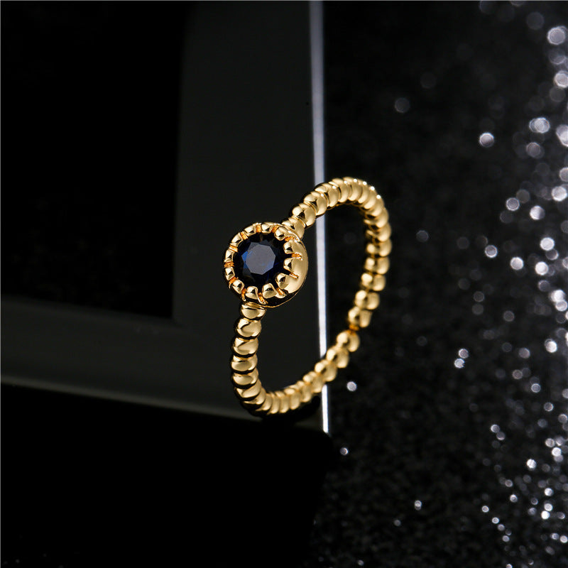 Vintage Bohemian 18K Gold Plated Geometric Brass Ring with Micro-Inlaid Cubic Zirconia for Women