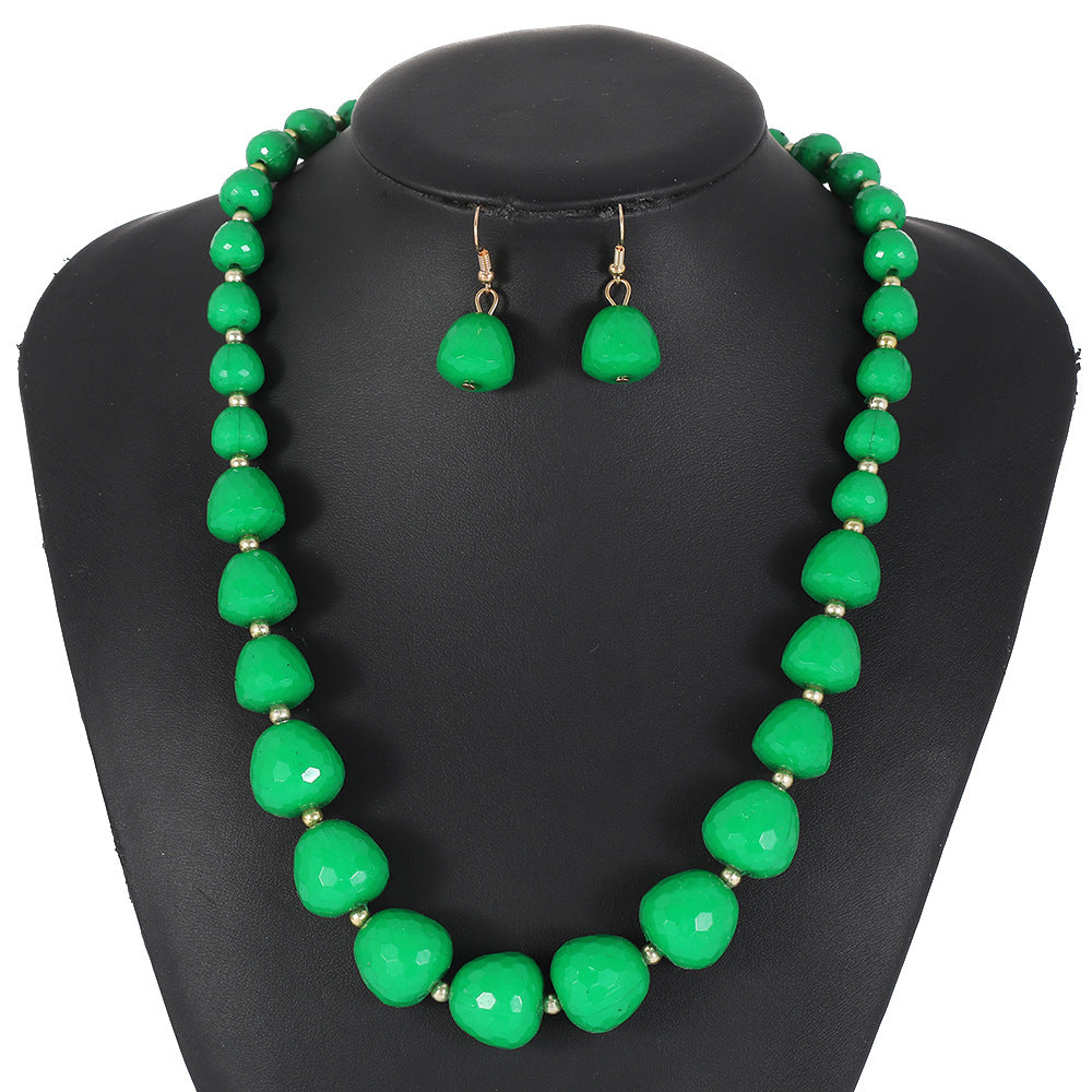 Retro Artistic Resin Necklace Set with Heart Teardrop and Bell Charms on O-Chain for Women