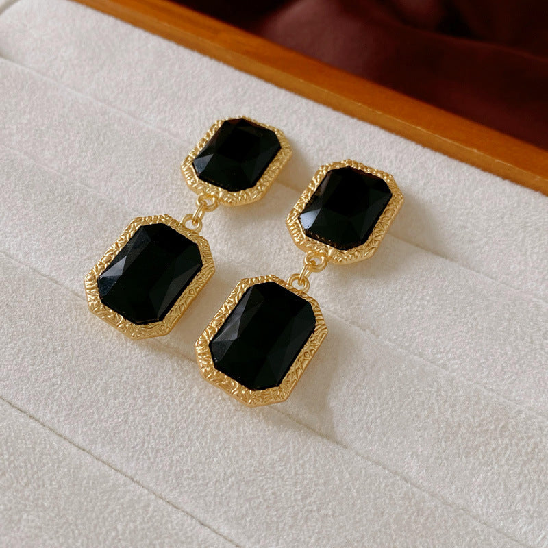 Vintage Geometric Earrings with Rhinestone Inlay in Alloy Base and Stainless Steel Posts for Women