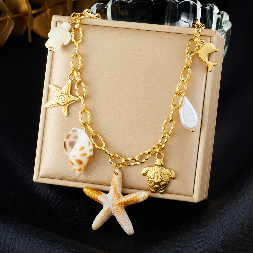 Elegant Stainless Steel Drip Oil Moon Sun Flower Pendant Necklace with Cable Chain for Women
