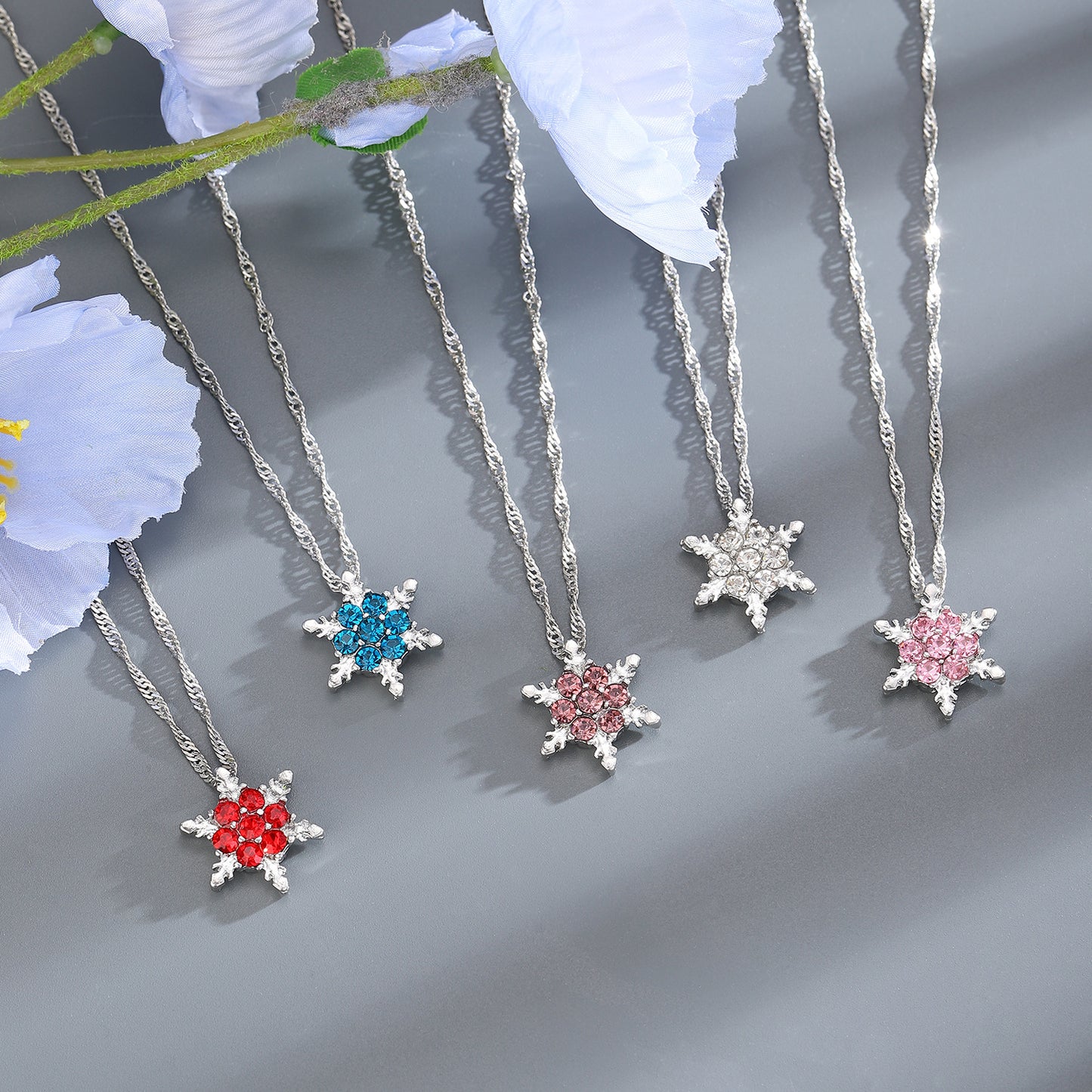 Collana Donna Fiocco di Neve con Strass Catena Sottile in Lega Gioielli Festivi