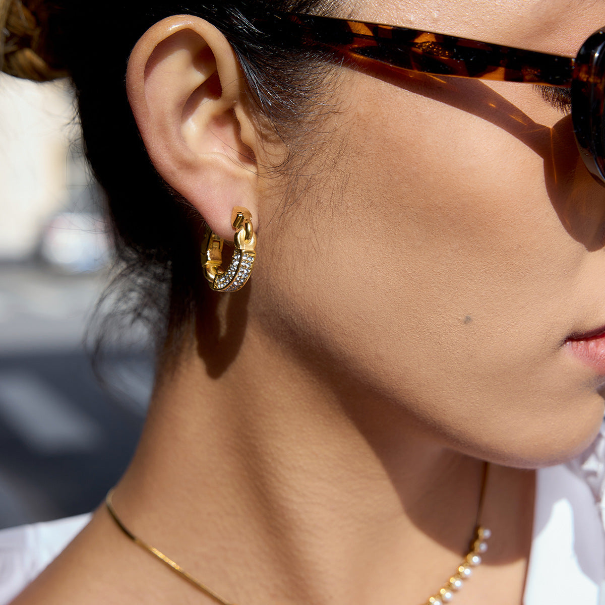 Pendientes de Aro Minimalistas Geométricos de Acero Inoxidable con Acabado Chapado para Mujer