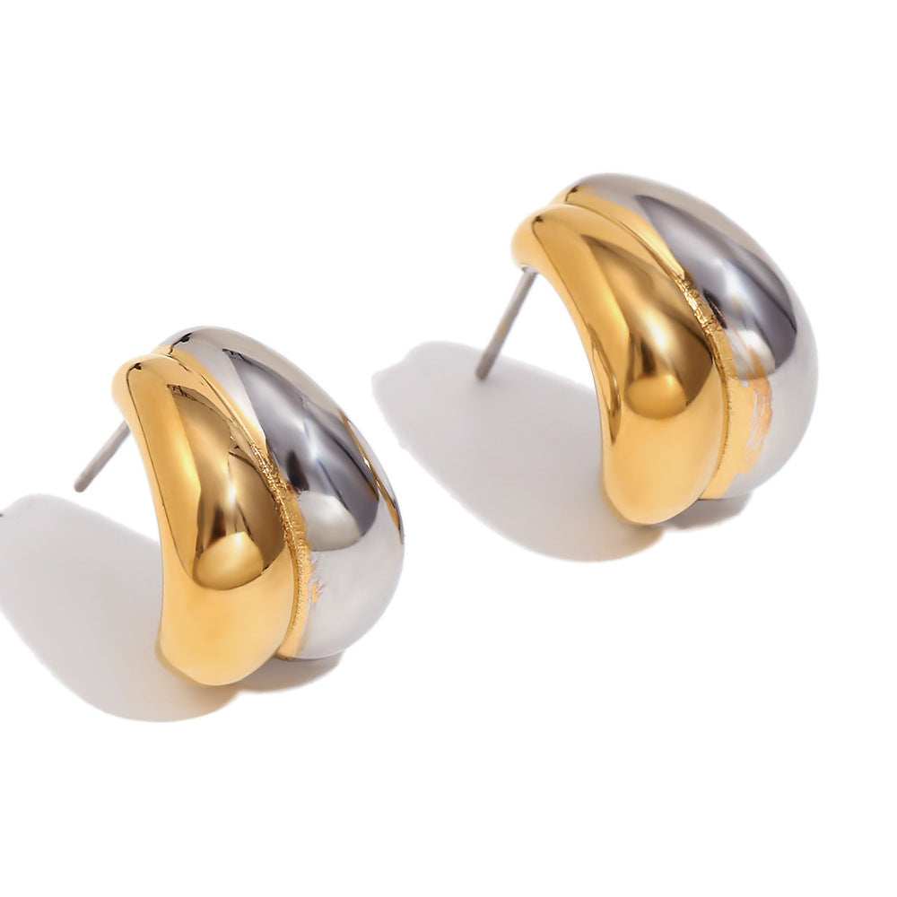 Minimalist Elegant Geometric Gold Plated Stainless Steel Mini Banana Stud Earrings for Women