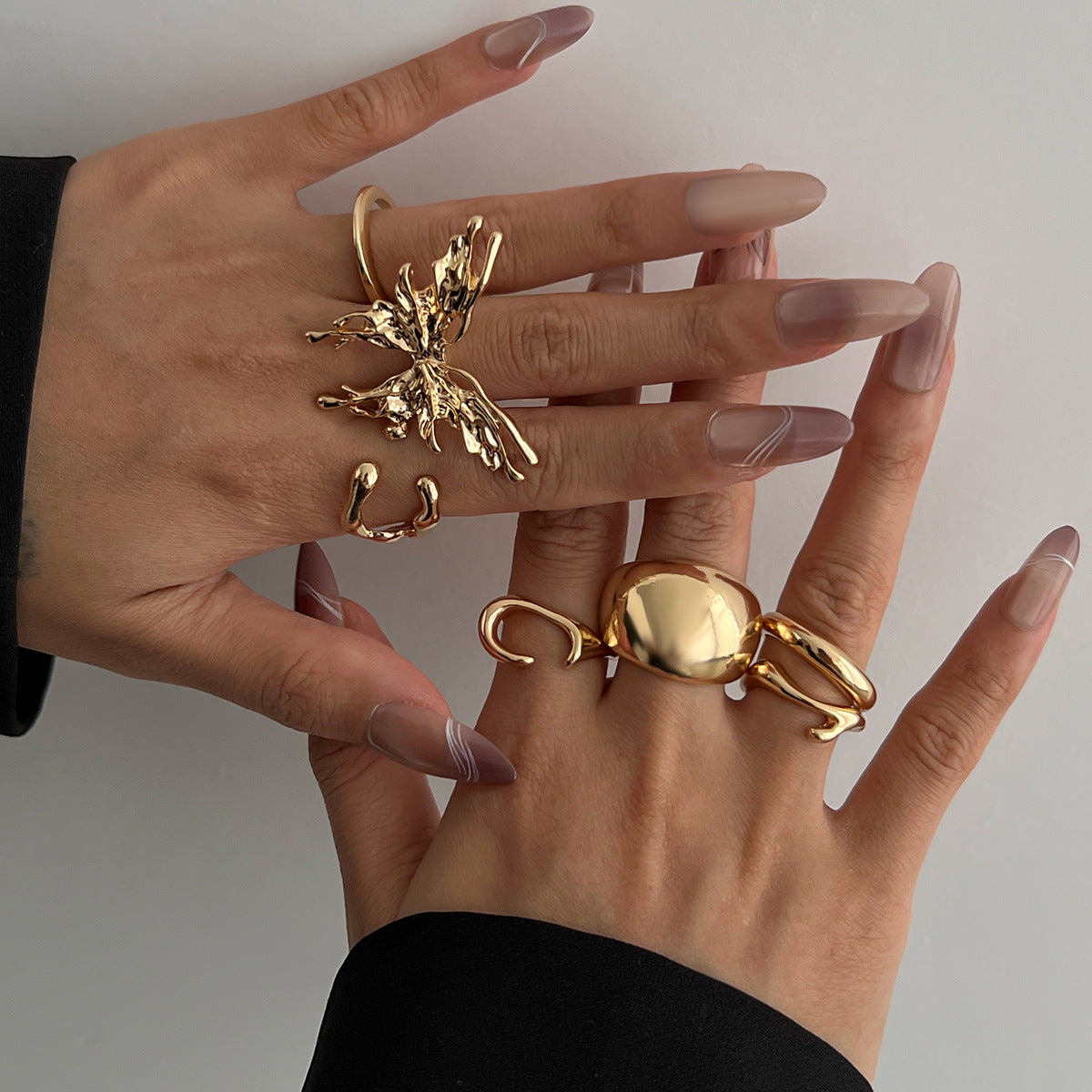 Minimalist Lava Butterfly Ring Set Geometric Animal-Shaped Open Band Stackable Metal Rings for Women