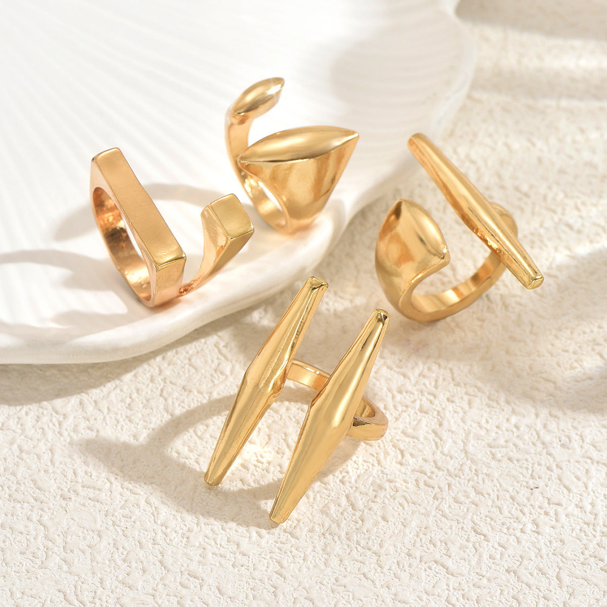 Set di Anelli Aperti Geometrici Minimalisti da Donna in Lega di Zinco con Finitura Placcata, Gioielli da Mano Eleganti e di Tendenza