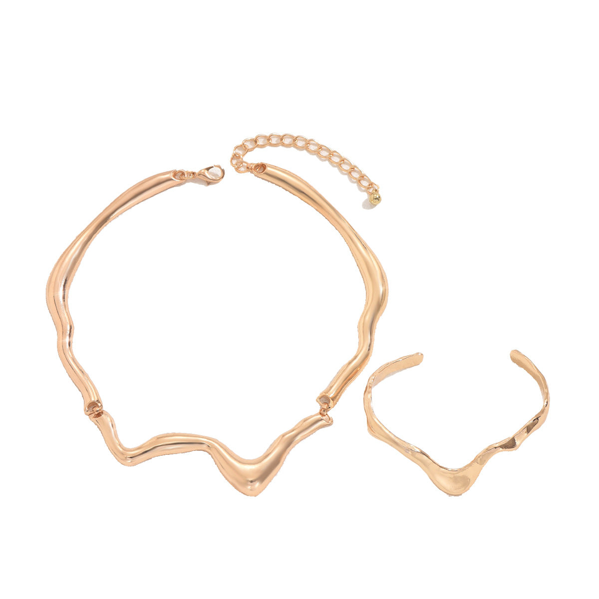 Conjunto de collar y pulsera para mujer de Metal Líquido de Lava Geométrica con cadena de serpiente de cobre chapado