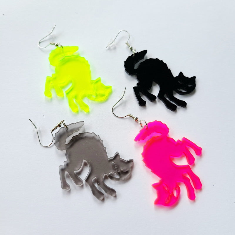 Lindos Pendientes de Gato de Dibujos Animados para Mujer Pendientes Acrílicos de Halloween con Diseño Animal Juguetón y Estilo Personalizado