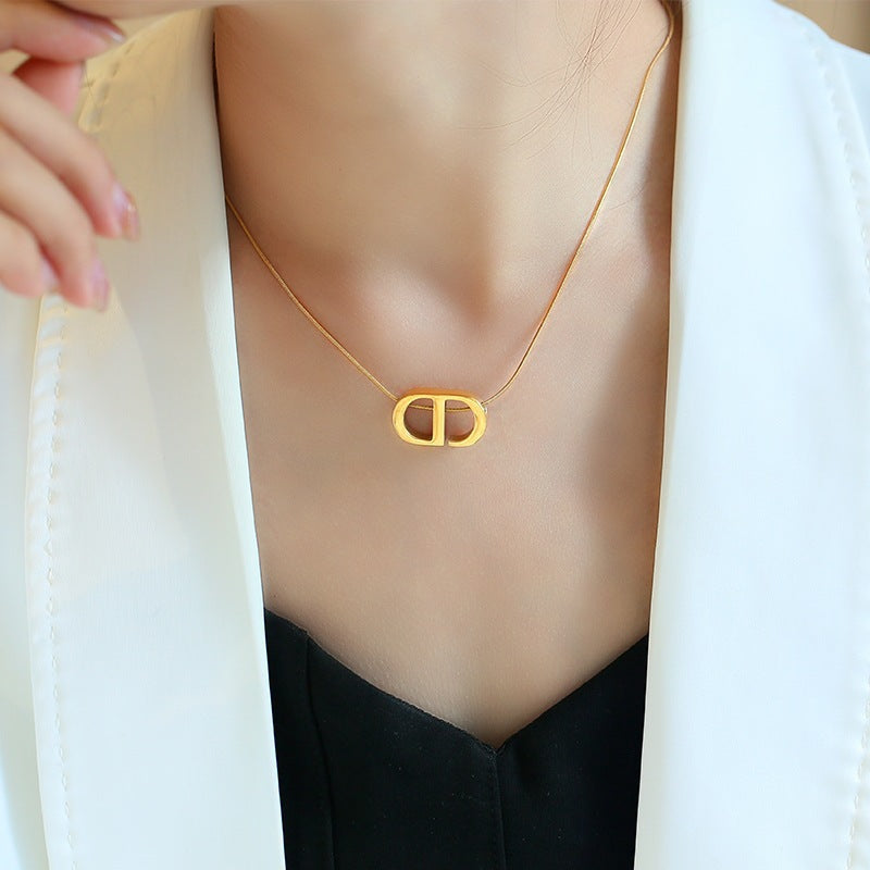 Minimalist CD Letter Snake Chain Necklace for Women Made of Titanium Steel with Electroplating Finish