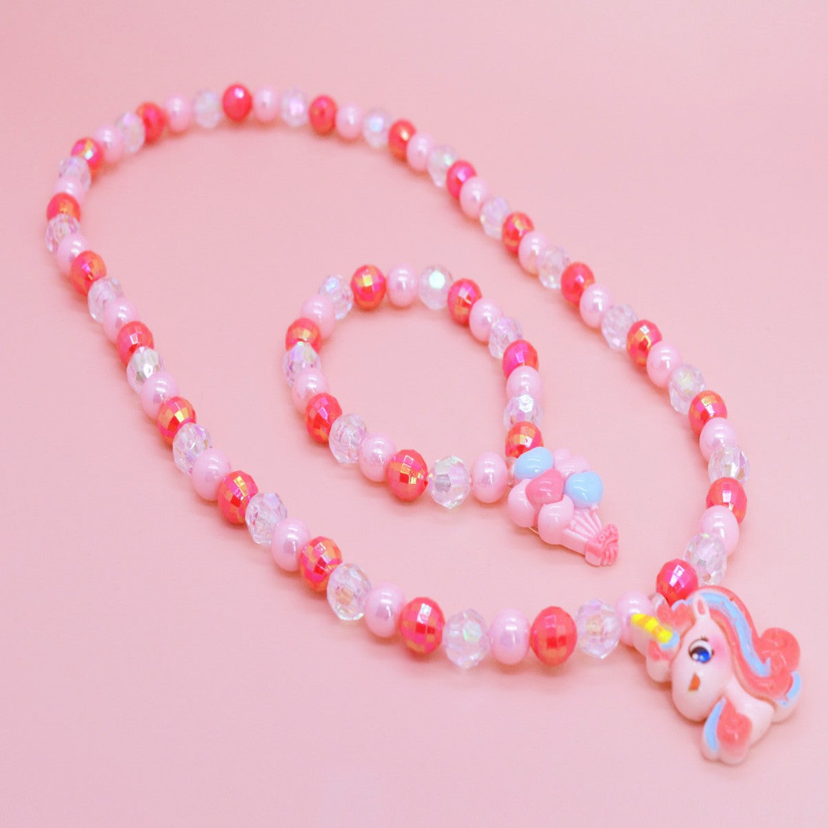 Collana in resina unicorno cartone animato per bambini con catena di perline rotonde, ciondolo a forma di animale fatto a mano, gioielli collezione principessa