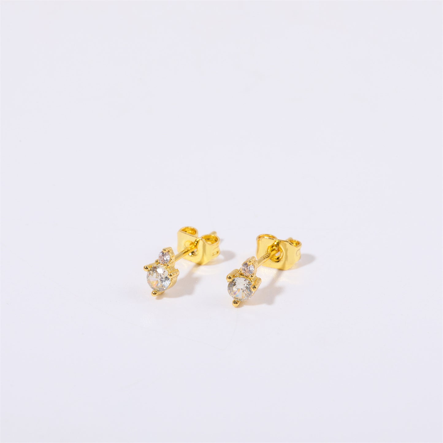 Minimalist Geometric Titanium Steel Gold-Plated Birthstone Stud Earrings with Zircon for December, Stainless Steel Post