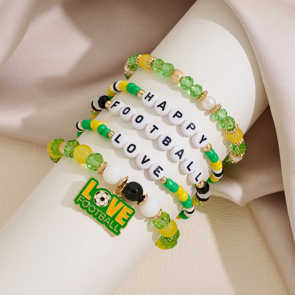 Bohemian Vintage Unisex Acrylic Letter Number Football Beaded Bracelet Set