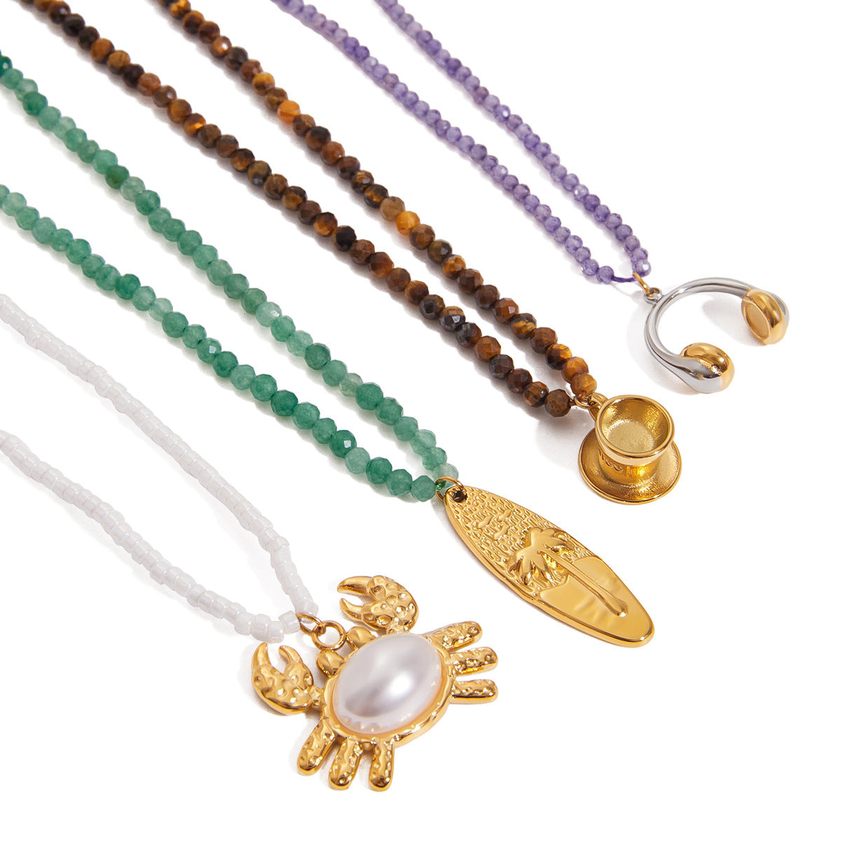 Collana geometrica placcata in acciaio al titanio da donna con motivo a granchio, catena minimalista stile a strati per clavicola