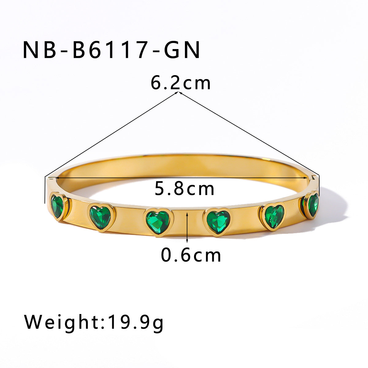 Bracciale da donna in acciaio inossidabile placcato oro 18 carati a forma di cuore stile vintage con zirconi cubici