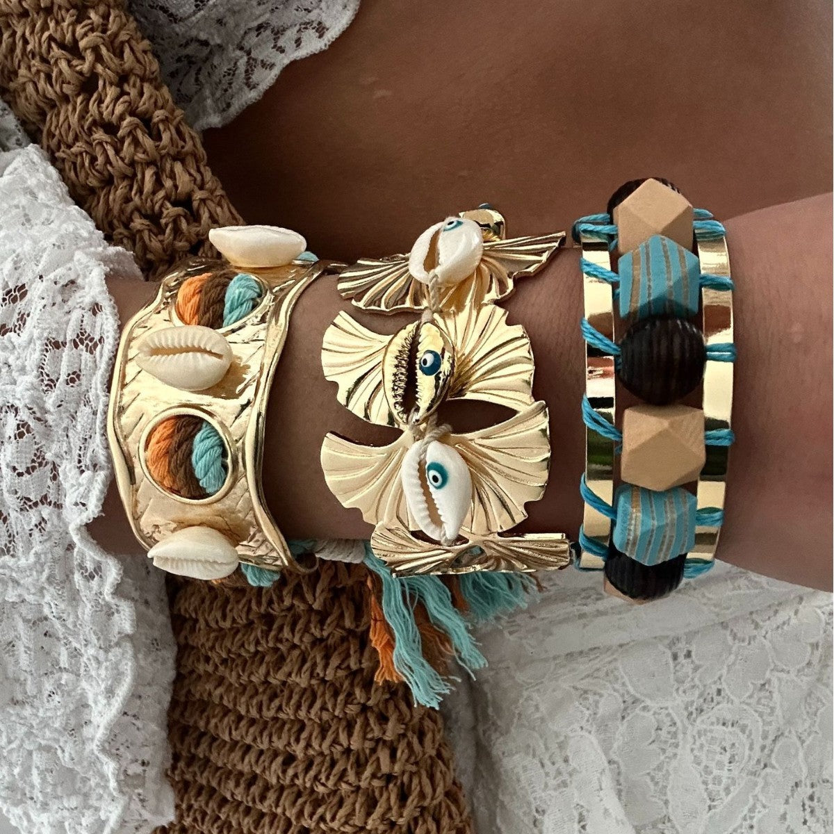 Vacation Style Geometric Starfish Plated Alloy Bracelet for Women
