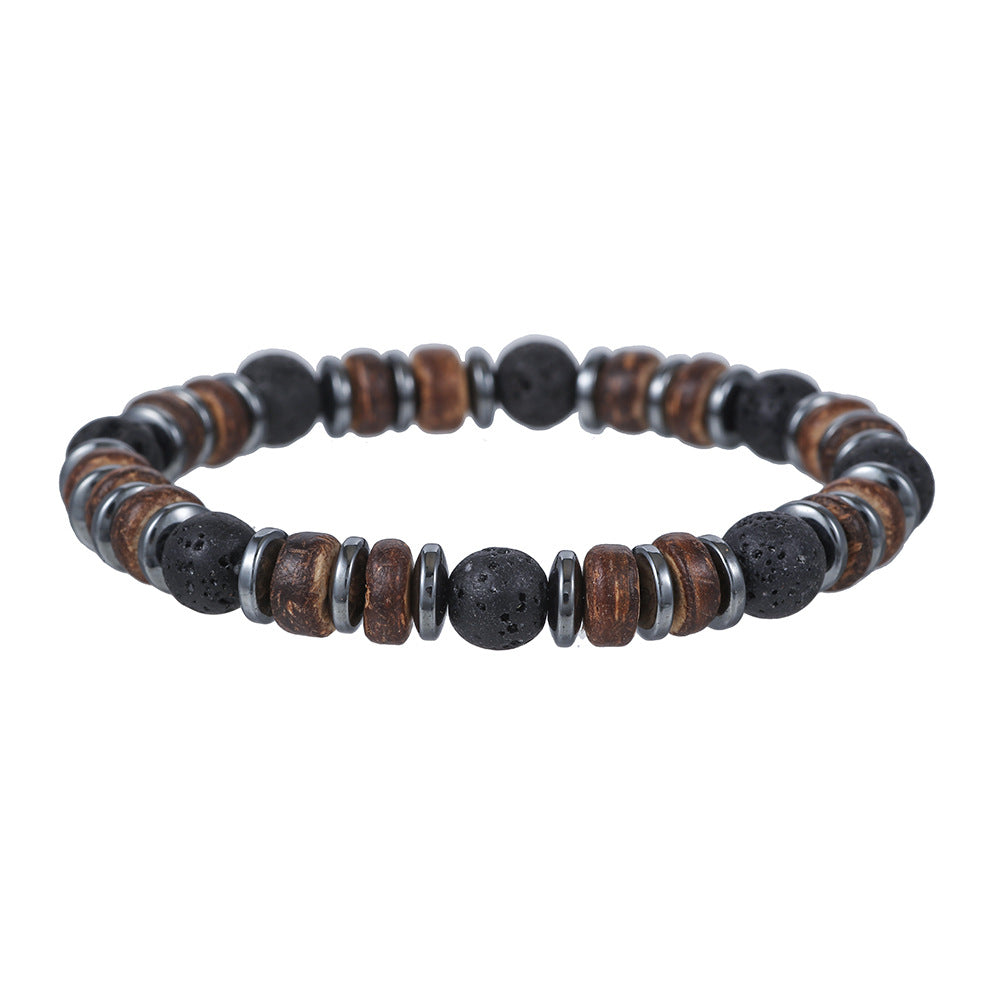 Bohemian Geometric Matte Wood Gemstone Bracelet for Men and Women