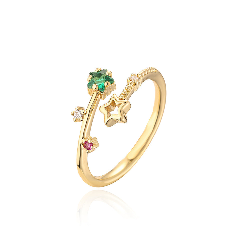Minimalist Geometric Open Ring for Women Made of Copper with 18K Gold Plating and Micro-Paved Zirconia
