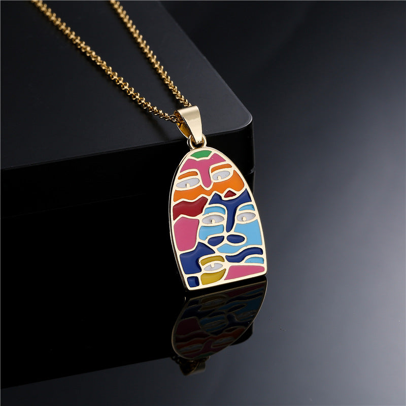 Geometric Drip Oil Gold Plated Brass Pendant Necklace with Cable Chain for Women