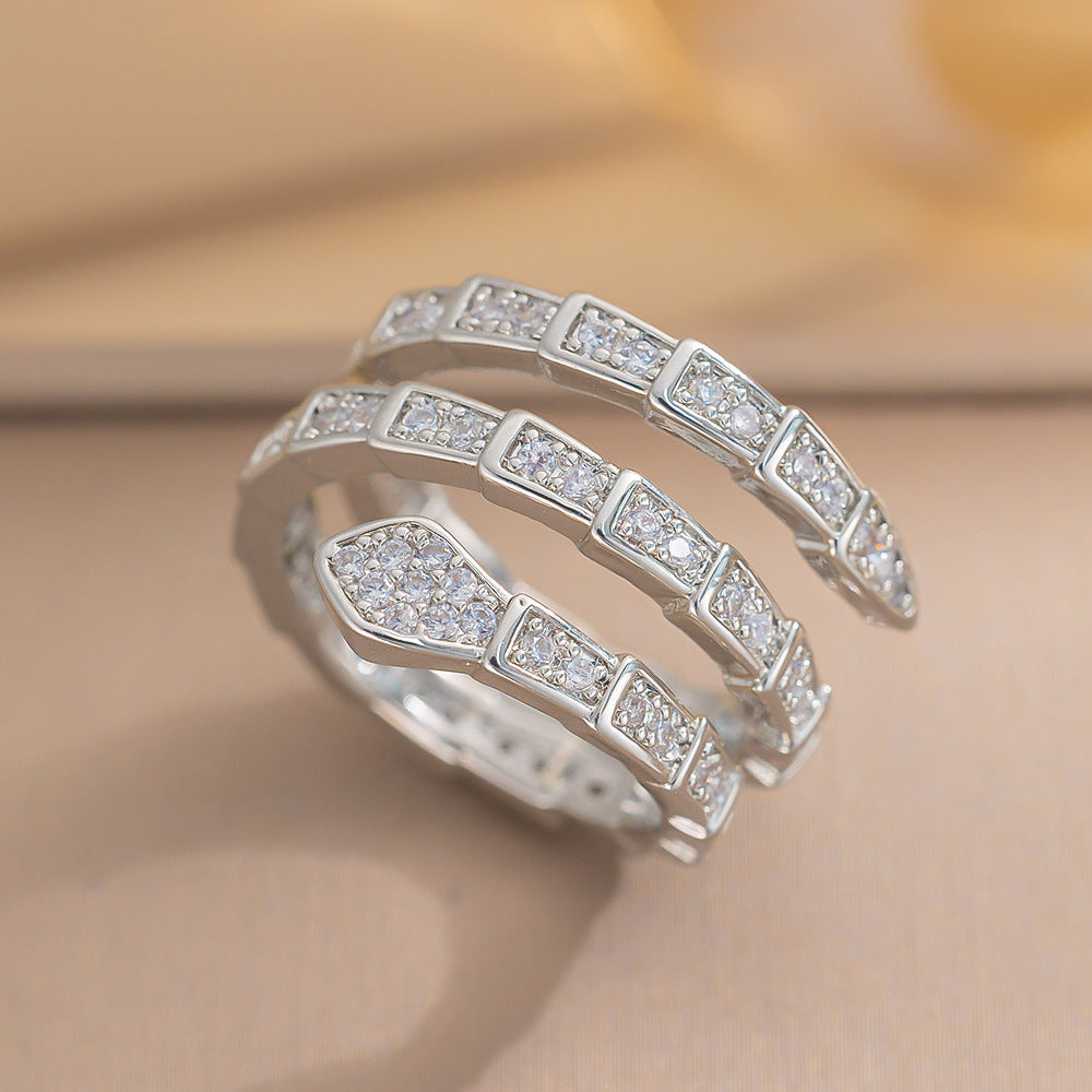 Luxury Minimalist Adjustable Open Ring for Women with Gold-Plated Copper Band and Zircon Stone Accent in Heart and Floral Shape