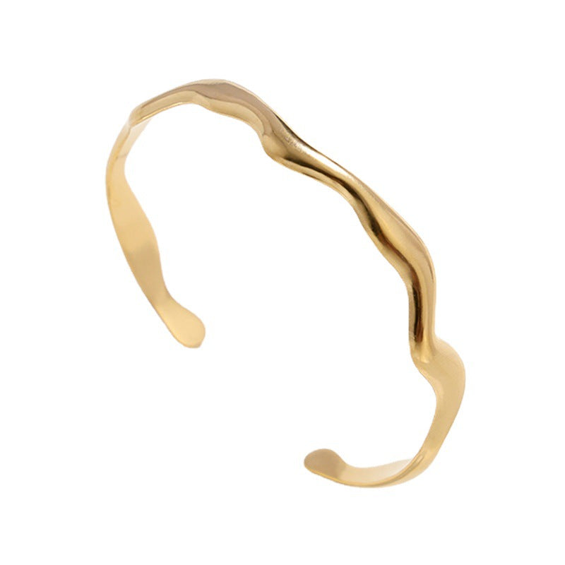 Bracciale da donna minimalista in acciaio al titanio a forma di onda con finitura placcata, accessorio di moda