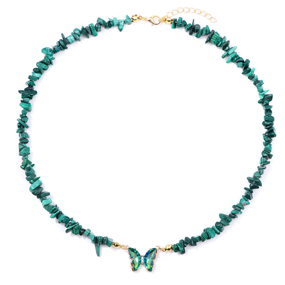 Butterfly Brass Necklace with Cubic Zirconia and Crystal Pendant Cable Chain Unisex