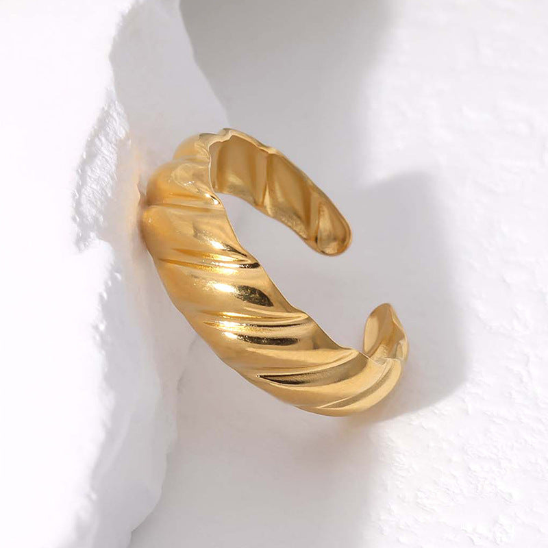 Anello Aperto Minimalista Geometrico da Donna in Acciaio al Titanio con Finitura Placcata, Fascia Regolabile in Acciaio Inossidabile Ipoallergenico