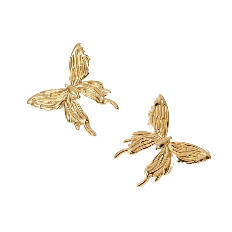 Minimalist Butterfly Stud Earrings in Stainless Steel with Plated Finish for Women