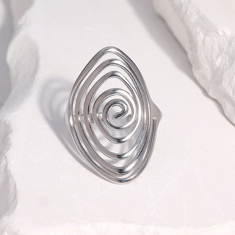 Minimalist Geometric Gold Plated Stainless Steel Open Ring with Spiral Line Design