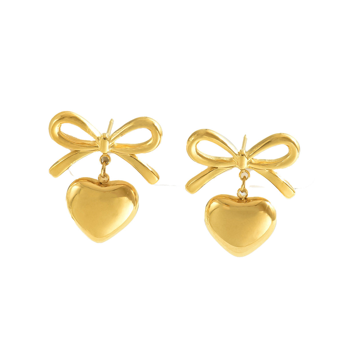 Elegantes Pendientes de Corazón y Lazo en Cobre con Acabado Galvanizado para Mujer