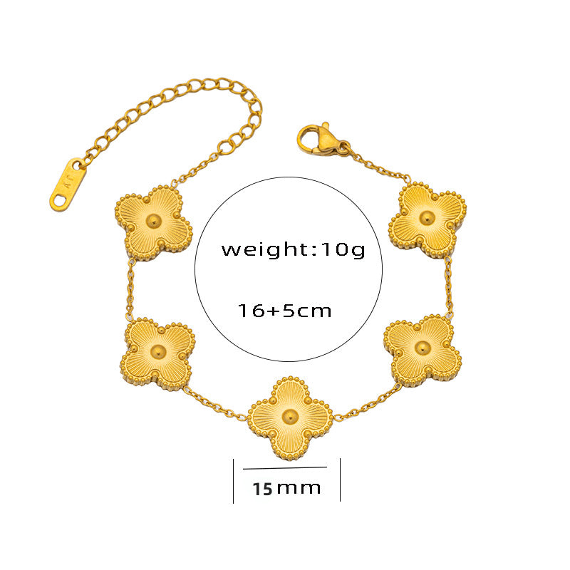 Fashionable Four-Leaf Clover Clavicle Necklace Set for Women in Titanium Steel with Laser Finish and Geometric Design