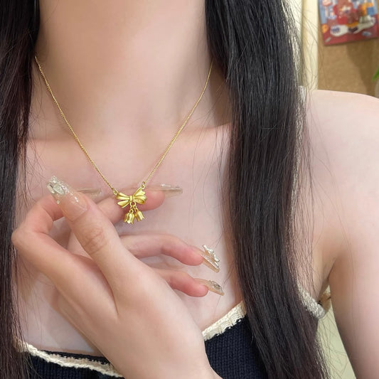 Original Design Floral Bow Knot Orchid Pendant Necklace for Women and Men in Titanium Steel with Plated Finish and O-Chain