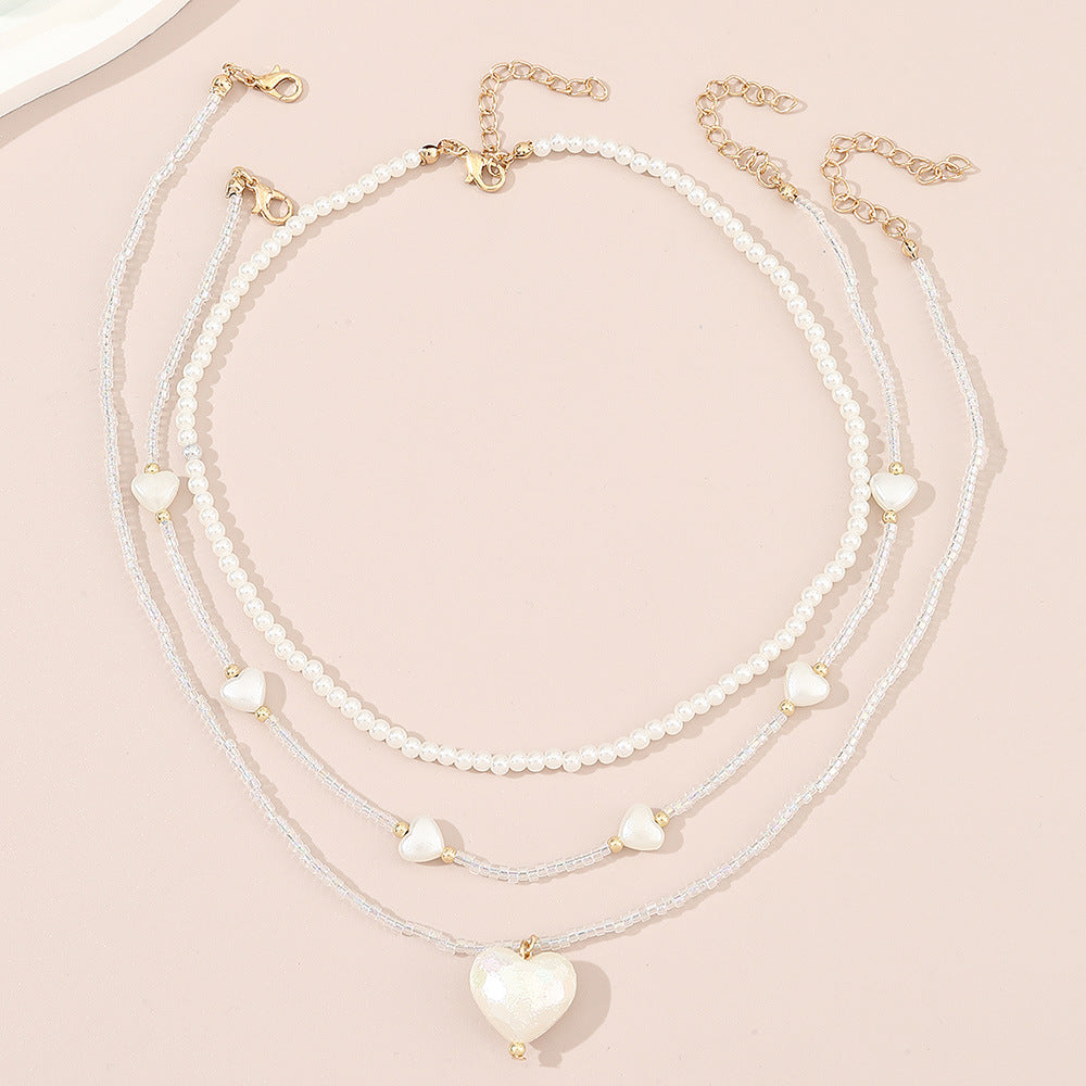 Set di collane con pendente a forma di cuore, dolci e carine, per bambine, con catenina a perline rotonde in stile principessa