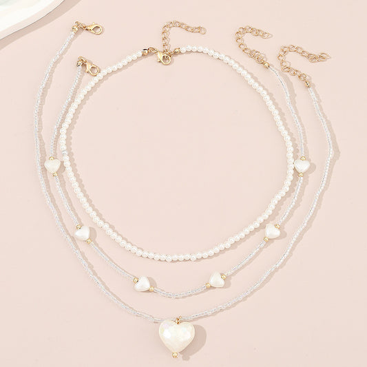 Juego de collar con colgante de cristal en forma de corazón dulce y bonito para niñas con cadena de cuentas redondas estilo princesa