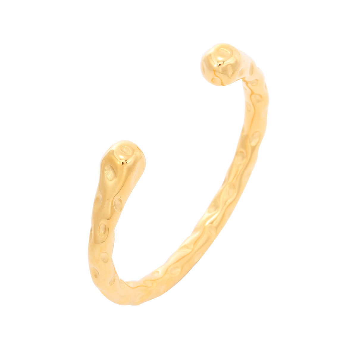 Elegante Pulsera Geométrica Texturizada de Acero de Titanio para Mujer con Baño de Oro de 18K y Superficie Irregular en Relieve y Bajo Relieve
