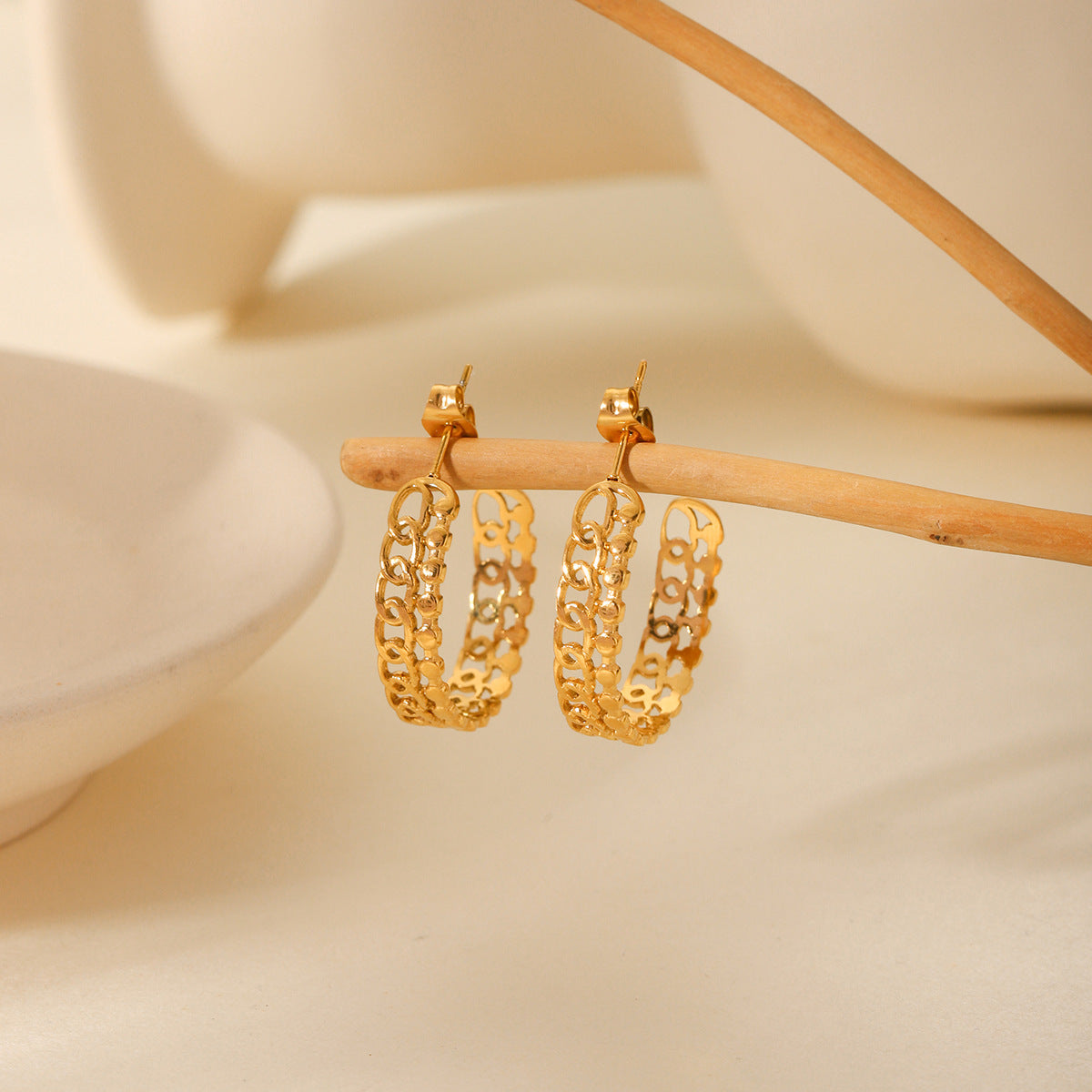 Minimalist Geometric Hollow C-Shaped Stainless Steel Earrings for Women with Plating Finish