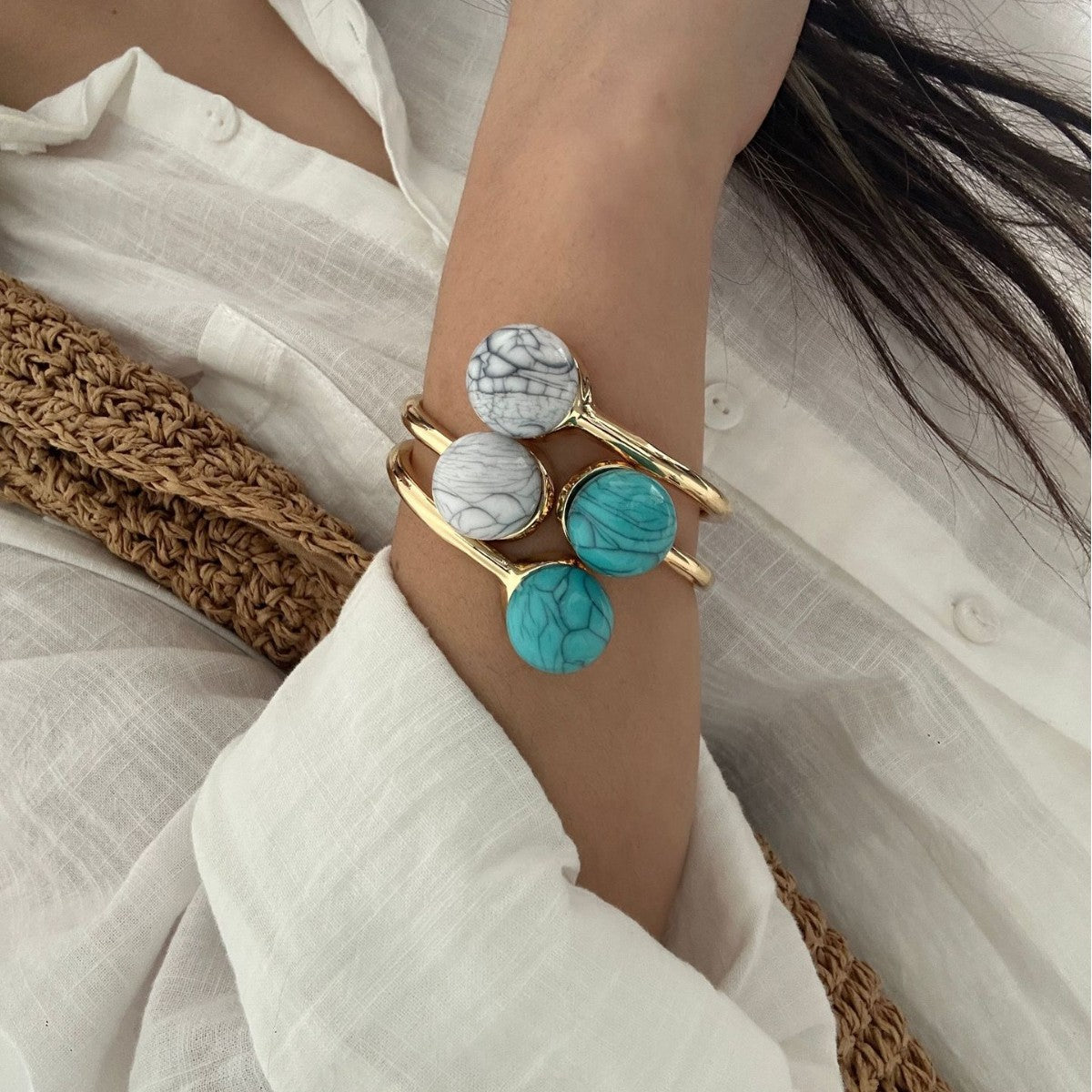 Bracciale Geometrico in Lega Placcata Turchese Naturale da Donna
