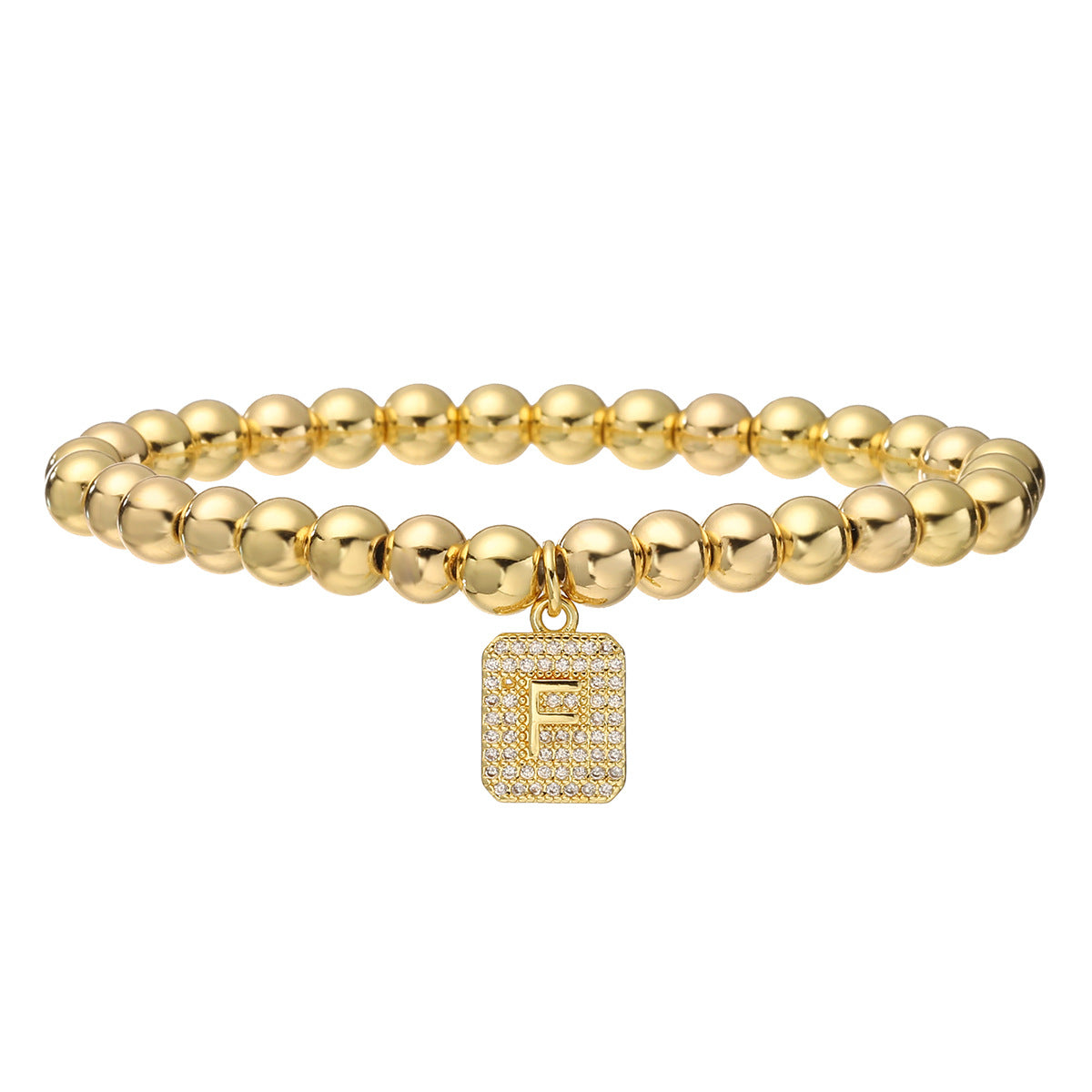Bracciale minimalist personalizzato con ciondolo a lettera per donna, con perle in rame e placcatura in oro 18 carati