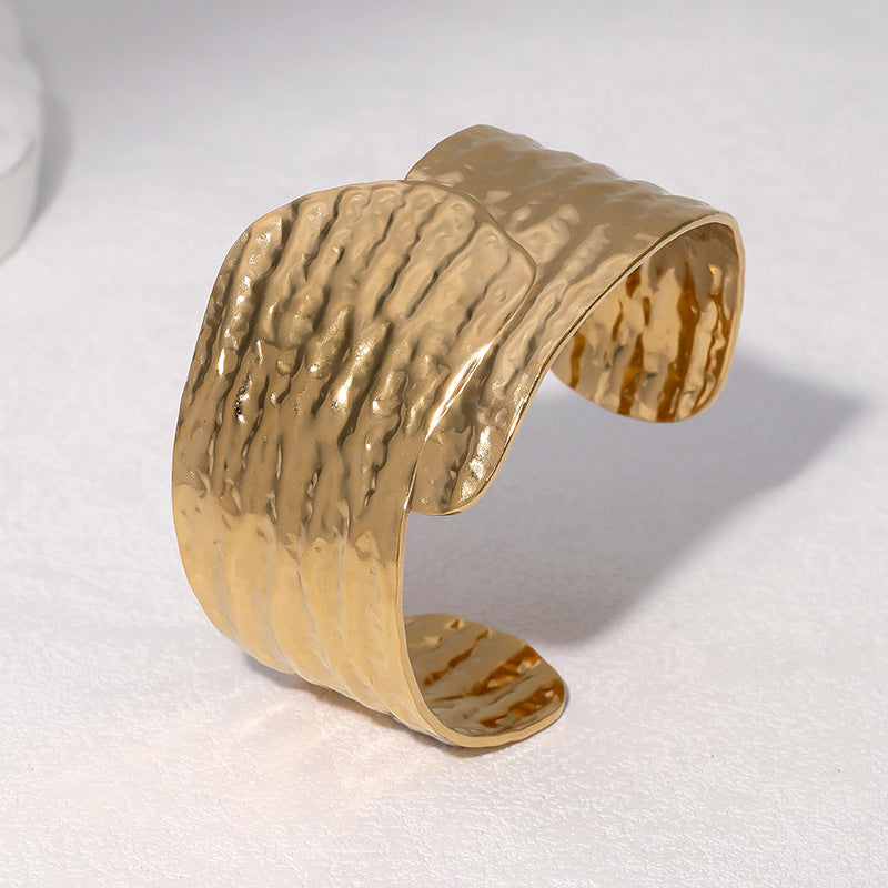 Minimalist Vintage 18K Gold Plated Stainless Steel Asymmetrical Bracelet Lightweight Fashion Jewelry